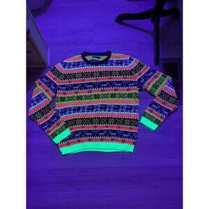 Asos Neon Reindeer Christmas Sweater W Neon Green Trim Sz L